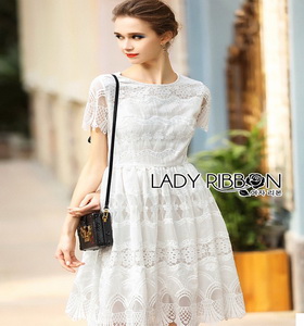 White Lady Ribbon Lace Dress เดรสผ้าลูกไม้สีขาว