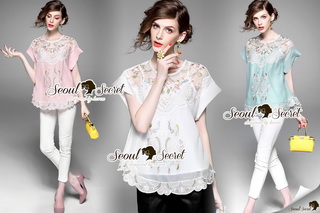Lady Ribbon Online ขายส่งเสื้อผ้าแฟชั่นเกาหลี เสื้อผ้า Seoul Secret SS02080816 Seoul Secret Say's... Silverry Stick Perforate Blossom Blous