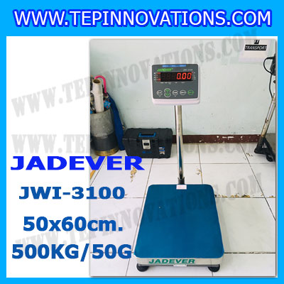 เครื่องชั่งดิจิตอลตั้งพื้น 500kg ยี่ห้อ JADEVER รุ่น JWI-3100 II ขนาดแท่น 50x60cm. เครื่องชั่งน้ำหนัก500กิโล เครื่องชั่งดิจิตอลชั่งน้ำหนัก500kg ตาชั่ง500kg ตาชั่งดิจิตอล500kg เครื่องชั่งดิจิตอล500kg พิกัดน้ำหนัก 500kg ค่าละเอียด 50g