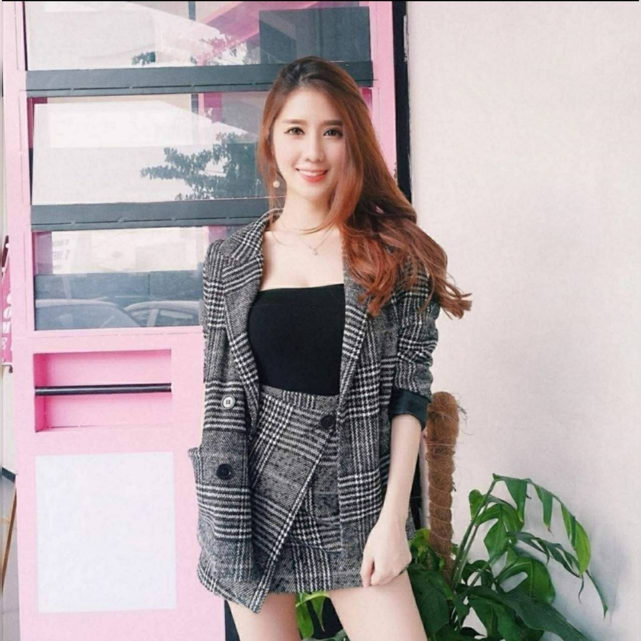 เสื้อสายเดี๋ยวผ้ายืด กระโปรงซิปหลัง