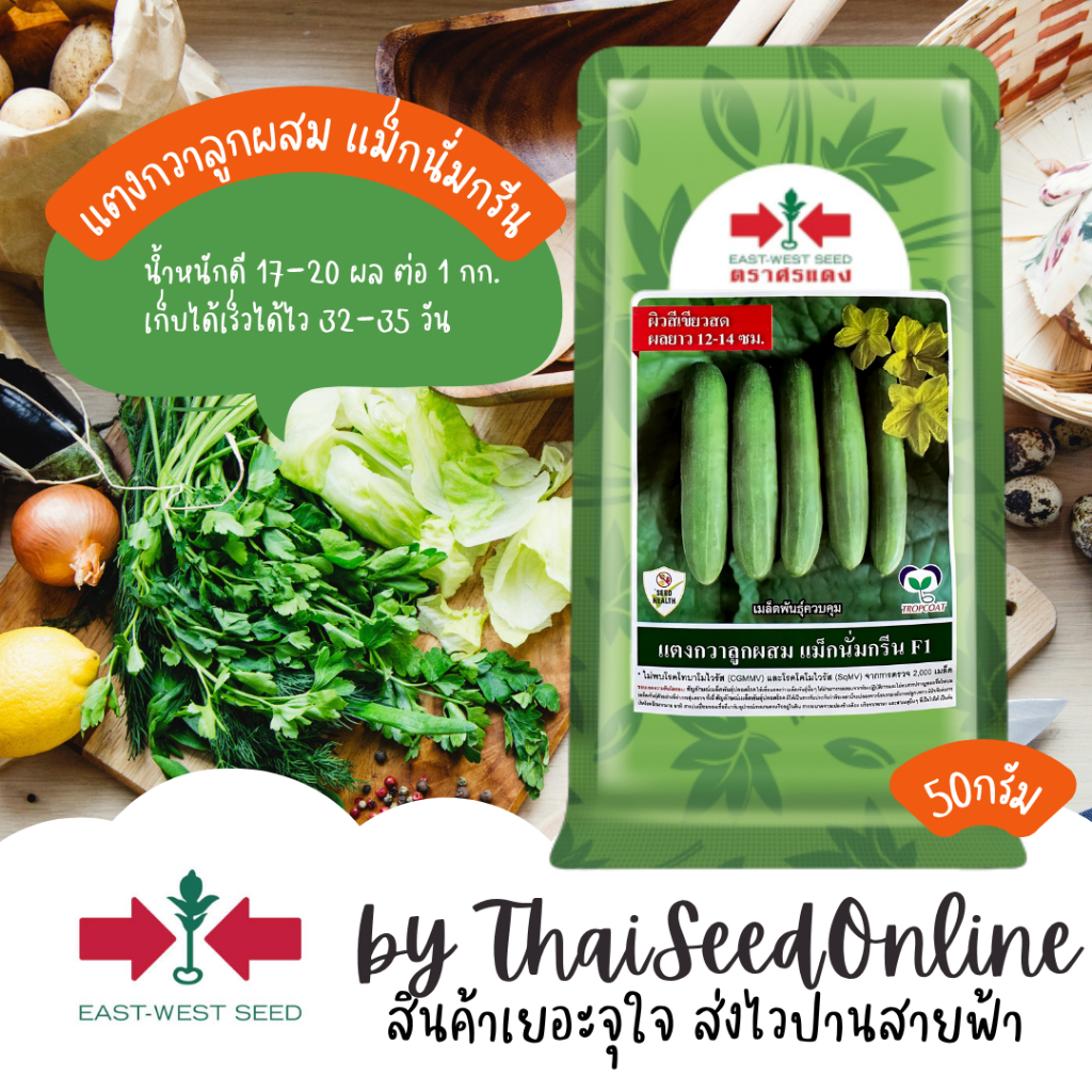 Sorndang(ศรแดง) EWCOM เมล็ดพันธุ์ แตงกวา แม็กนั่มกรีน 50กรัม ตราศรแดง