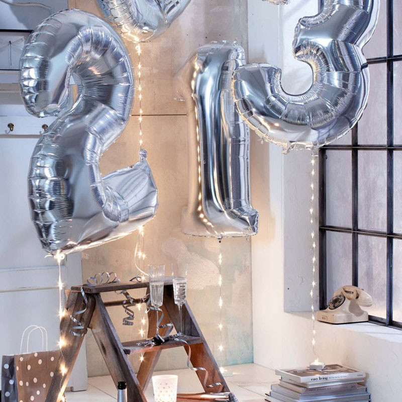 ลูกโป่งตัวเลขอารบิก ขนาด 40 นิ้ว สีเงิน Number Foil Balloon Silver Color