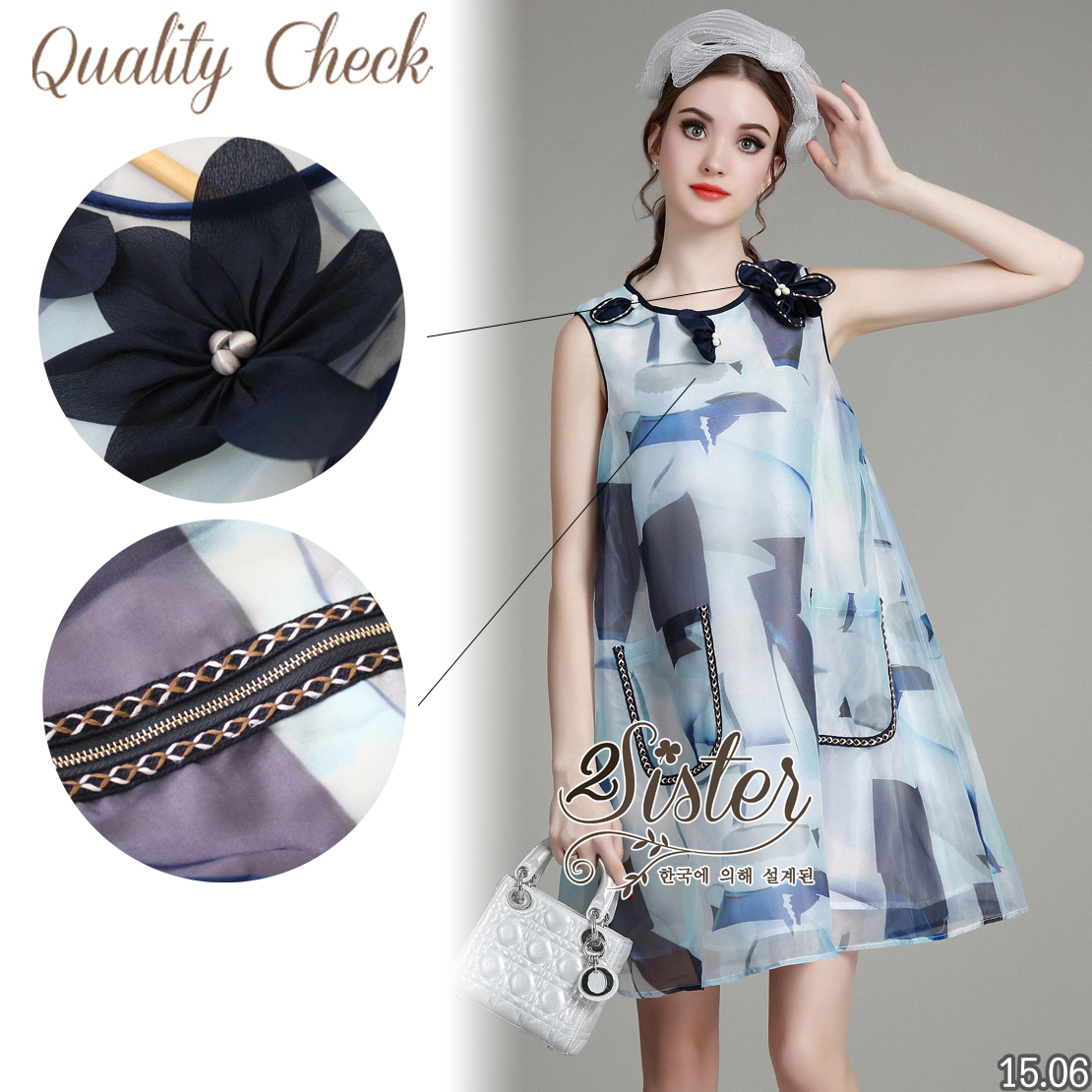 Blue Sweety summer Dress with Mini Pockets