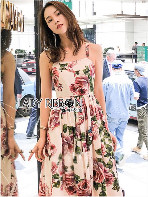 เดรสผ้าเครปพิมพ์ลายดอกกุหลาบบาน