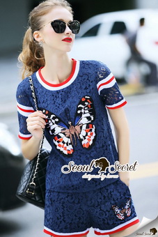 Lady Ribbon Online เสื้อผ้าออนไลน์ขายส่ง Seoul Secret เสื้อผ้า SS20151816 Seoul Secret Say's .... Navy Lace Butterfly Stivk Chic Set