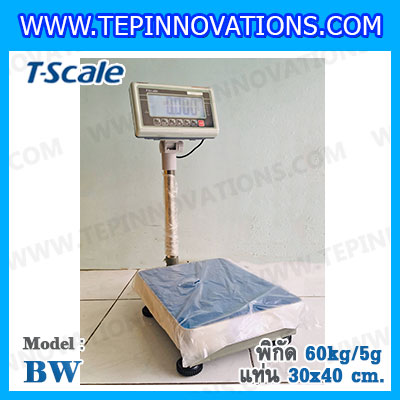เครื่องชั่งน้ำหนักดิจิตอล พิกัด60kg ความละเอียด5g ขนาดแท่นชั่ง30*40cm ยี่ห้อ TSCALE รุ่น BW-EA3040-60 (เครื่องชั่งผ่านตรวจรับรองจากสำนักชั่งตวงวัด)