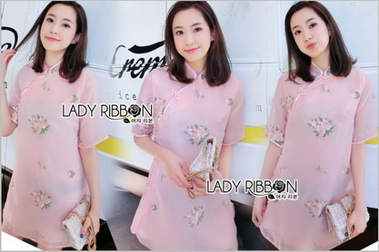 Qipao Dress เดรสทรงกี่เพ้าผ้าชีฟองสีโอลโรส