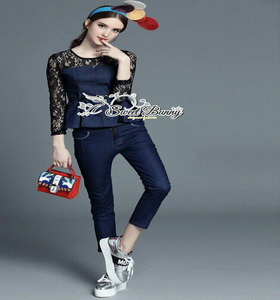 Sweet Bunny ชุดเสื้อ+กางเกง+เข็มขัด ผ้ายีนส์แท้
