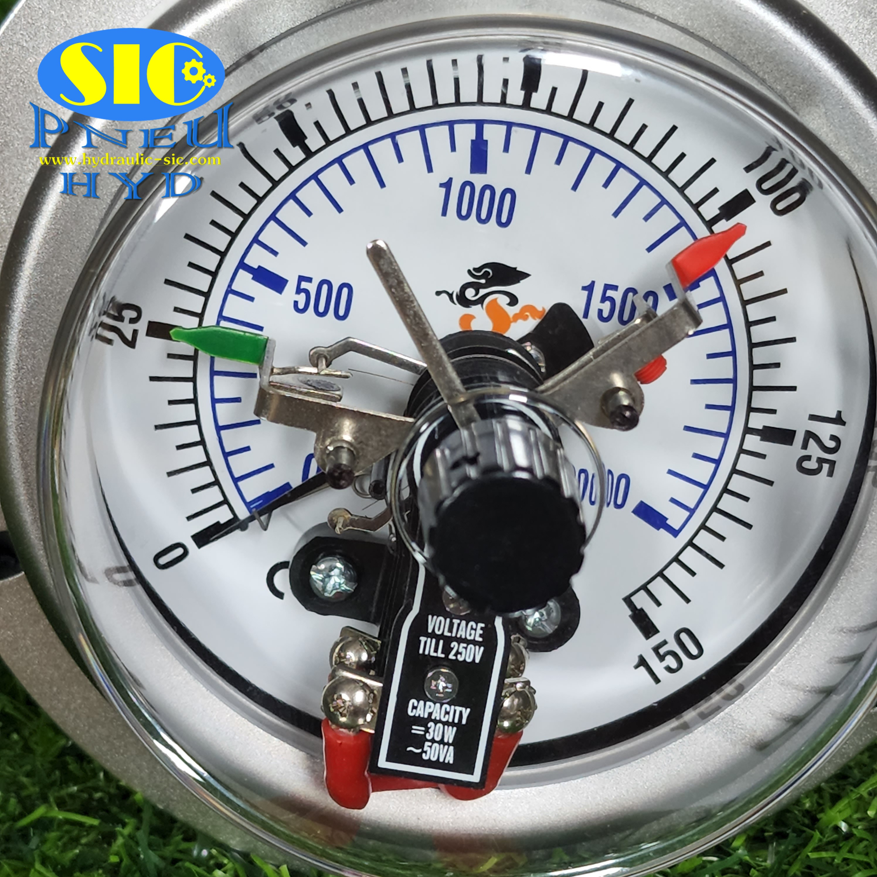 455-2AB Electric Gauge 2 Contract NO/NC เกจคอนแทรคไฟฟ้า , หน้าปัด 4" , เกลียวออกหลังล่าง