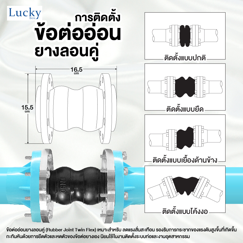 ข้อต่อท่ออ่อนยางลอนคู่ ขนาด 2 นิ้ว หน้าแปลน 10K เสริมขดลวดด้านใน ป้องกันการบีบหดของตัวยาง