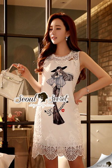 Lady Ribbon Online ขายส่งเสื้อผ้าออนไลน์ เสื้อผ้า Seoul Secret SS12040816 Seoul Secret Say's .... Fashionista Sketchty Print Cami Dress