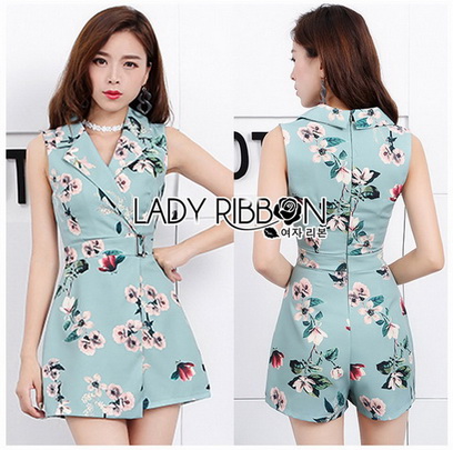 Jumpsuit จัมป์สูทขาสั้นทรงเชิ้ตพิมพ์ลายดอกไม้สีสด