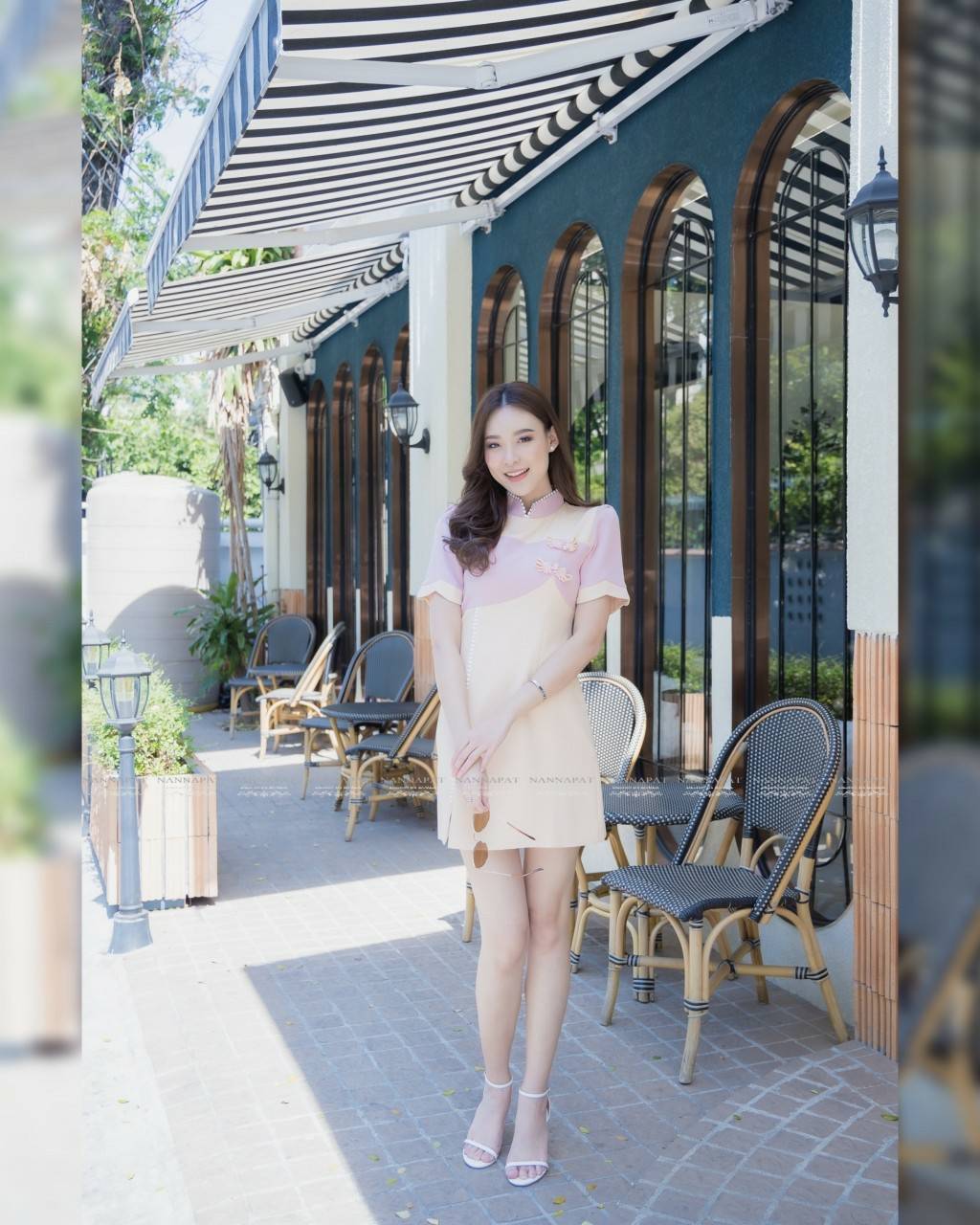 เดรสกีเพ้าซิปหลังสีทูโทนหวานๆ