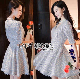 LR15220816 🎀 Lady Ribbon's Made 🎀 Lady Gabbie Graphic Brocade Lace Dress เดรสผ้าลูกไม้