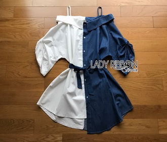 Lady Ribbon 2-Tone Denim Top เสื้อเดนิม