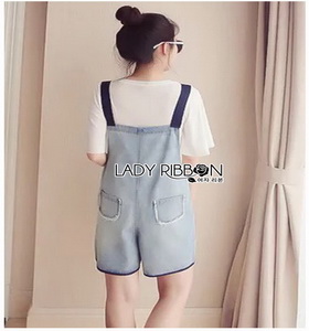 Denim Overall Playsuit Set Lady Ribbon เซ็ตเอี๊ยมขาสั้น