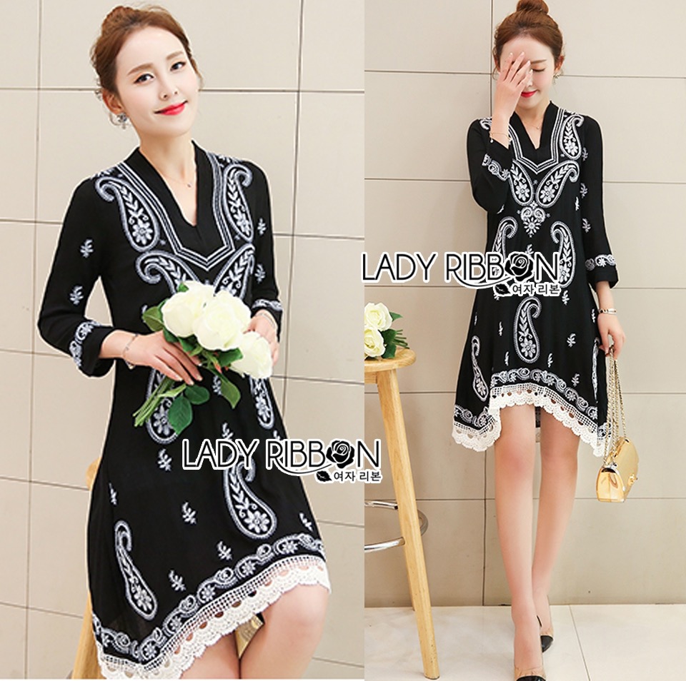 🎀 Lady Ribbon's Made 🎀 ขายส่ง Lady Leslie Bohemian Chic Paisley Embroidered Dress ขายเดรส