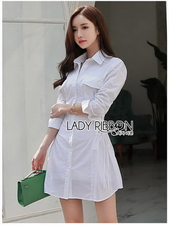 Chic Side-Lace Up Lady Ribbon Shirt Dress