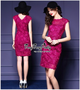 Lady Ribbon Online ขายส่งเสื้อผ้าออนไลน์ Very very pretty เสื้อผ้า VP0110816 Luxurious Floral Embroidery Lace Dress