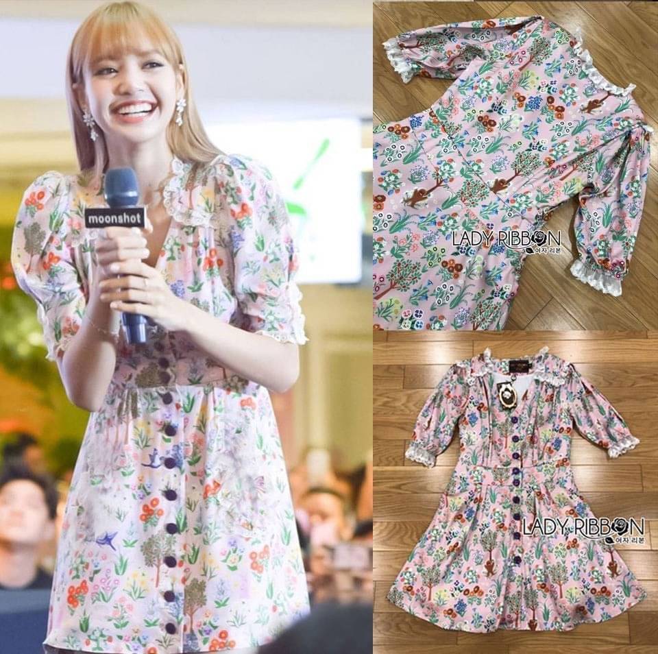 เดรสสั้นผ้าเครปพิมพ์ลายดอกไม้สีสดใส