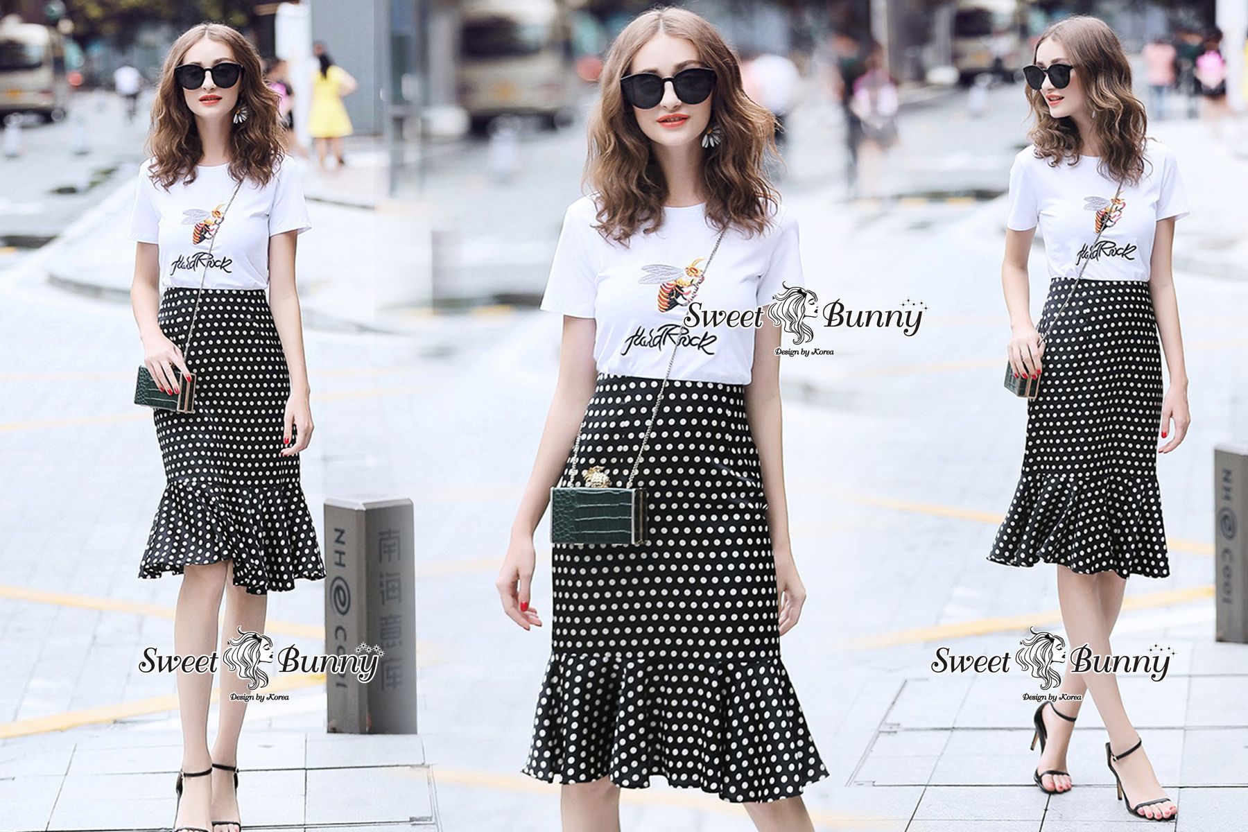เซ็ทเสื้อกระโปรง เสื้อผ้ายืดคอตตอนเนื้อดีสีขาว