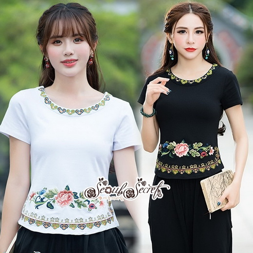 เสื้อยืดปักลายสไตล์โบฮีเมี่ยน
