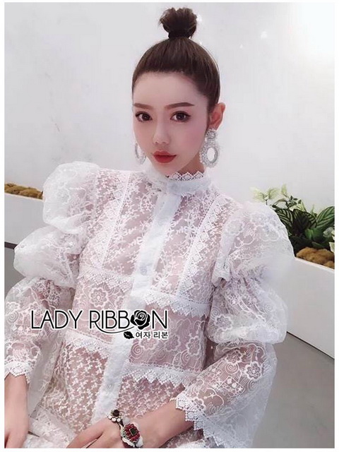 เชิ้ตเดรสผ้าลูกไม้สีขาวพร้อมซับในสีนู้ด