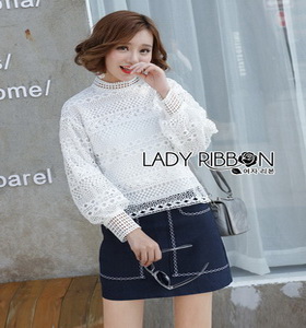 Lady Ribbon Lace Blouse เสื้อผ้าลูกไม้แขนพอง