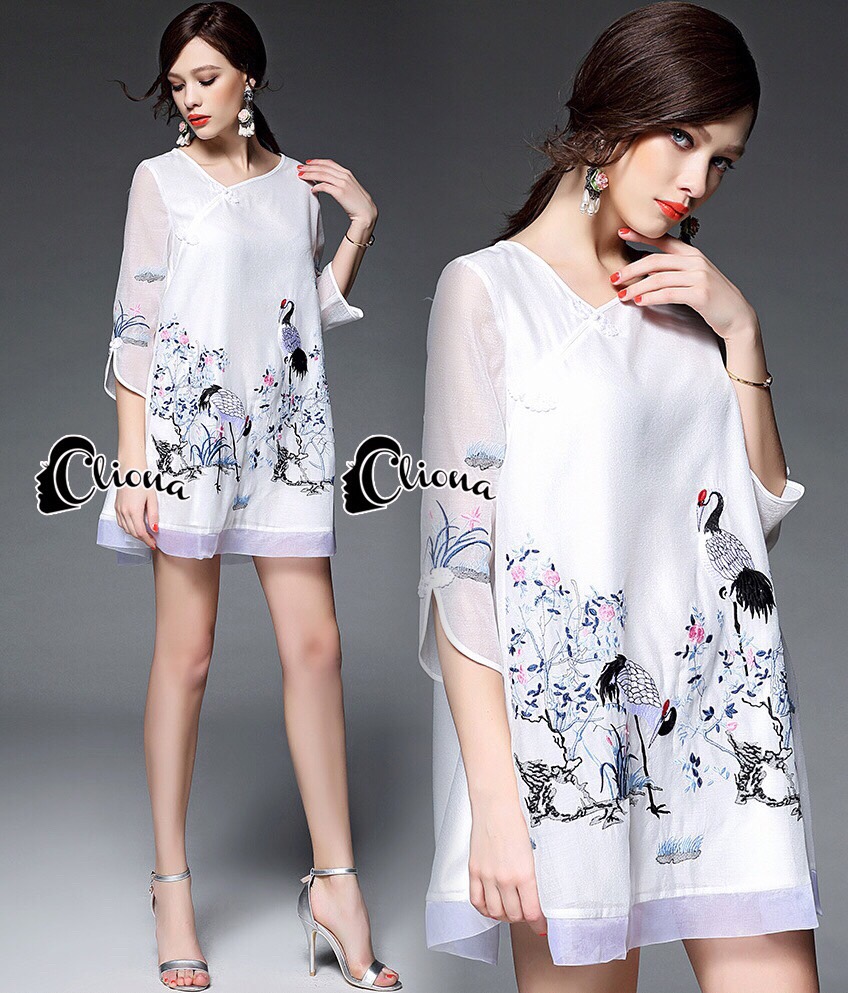 Cliona Made' Royal Crane Imperatrice Embroidered Luxury Dress
