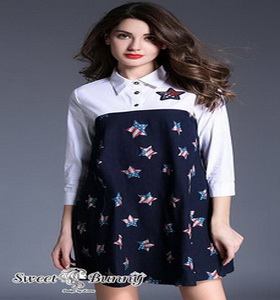 เสื้อเชิ้ตสีขาวกระโปงผ้ายีนส์