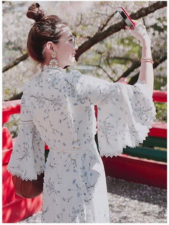 Lady Blooming Flower Printed Maxi Dress