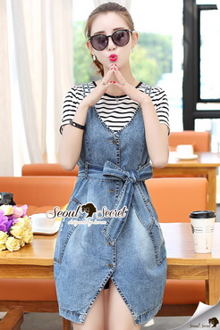 Lady Ribbon Online เสื้อผ้า Seoul Secret SS12300616 Seoul Secret Say's... Chill Cami Denim Dress Stripy Cami Blouse Set