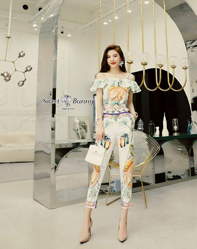 ชุดเซ็ตเสื้อสายเดี่ยวขอบยาง