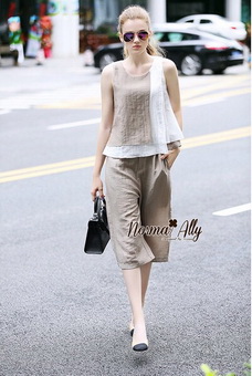 Lady Ribbon Online เสื้อผ้าออนไลน์ขายส่ง เสื้อผ้า Normal Ally NA08040816 🎉Normal Ally Present Boutique new collection linen A-line two tone shirt and wide leg pant set🎉