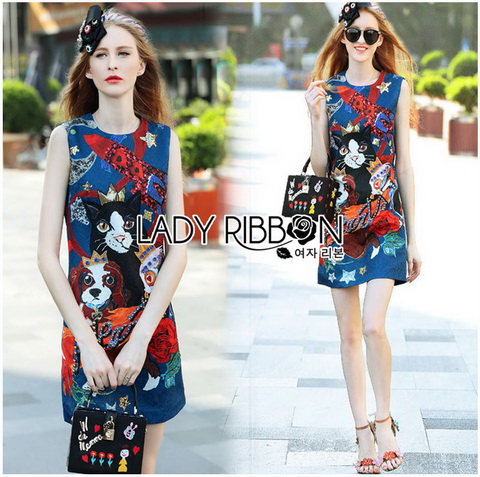 Dark Blue Brocade Dress เดรสผ้าโบรเคด