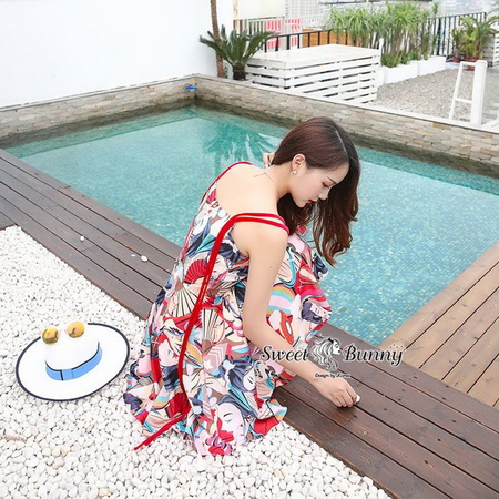 ชุดเดรสสายเดี่ยวเกาหลีผ้าชีฟอง
