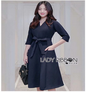 Lady Katie Elegant Chic Blue Dress with Ribbon