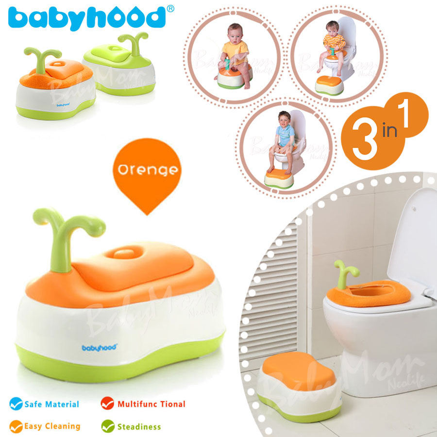 BabyHood Toilet Trainer กระโถนฝึกถ่าย 3in1 กระโถนฝึกถ่าย ที่นั่งรองชักโครก ที่วางเท้า พร้อมที่จับ ของแท้ 100% สีส้ม Orange