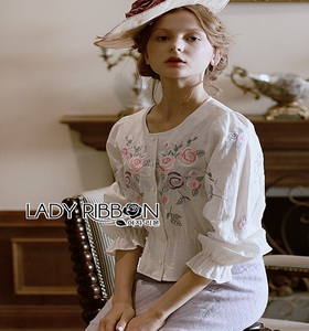 Lady Ribbon Rose Embroidered Peplum Top เสื้อผ้าคอตตอน