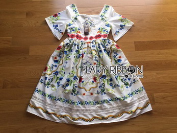 Floral Printed Lace Embroidered Polyester Dress