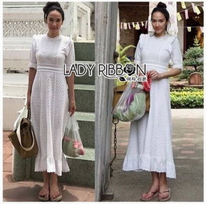 Lady Clemence Ruffle Embroidered White Cotton Dress