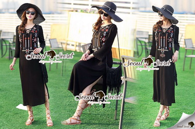 Lady Ribbon Online เสื้อผ้า Seoul Secret SS17300616 Seoul Secret Say's... Blacky Bohe Arrow Stick Maxi Dress