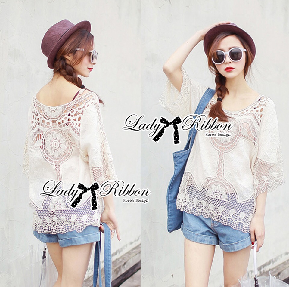 ladyribbon Lady Ribbon เสื้อผ้าพร้อมส่ง เสื้อผ้า Lady Ribbon พร้อมส่ง เลดี้ริบบอน Lady Ribbon's Made 🎀 Lady Lilly Vintage Embroidered Cotton and Crochet Top