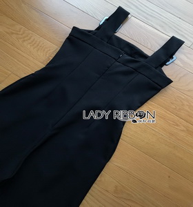 Lady Ribbon Yves Studded Belt-Strap Black Crepe Jumpsuit