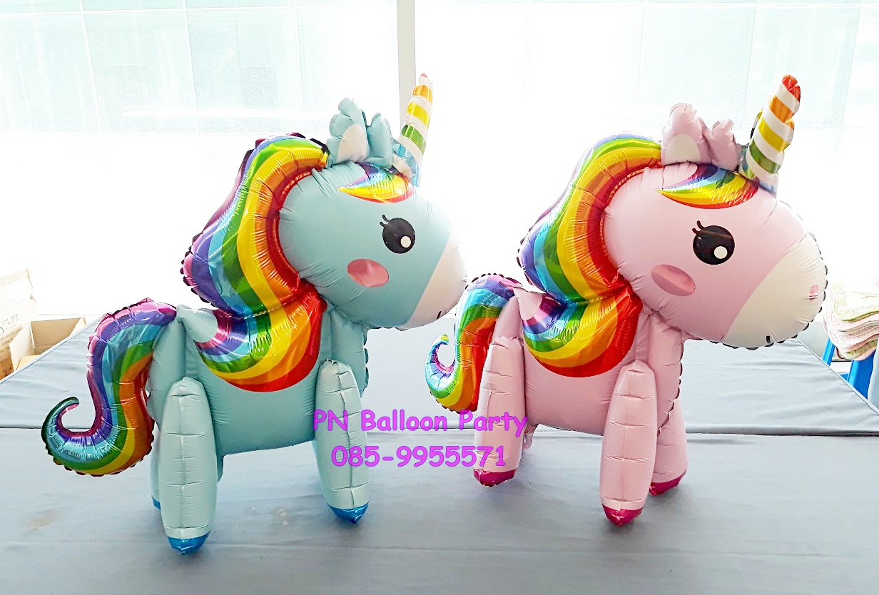 ลูกโป่งโพนี่ยูนิคอร์นสีฟ้า ยืนได้ ม้ายูนิคอร์นในเทพนิยาย Unicorn Foil Balloons