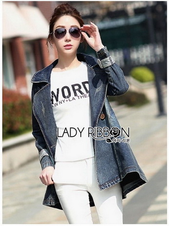 Feminine Lady Ribbon Denim Blazer
