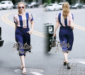 เซ็ตเสื้อ+กางเกงใส่เข้าชุดกัน ตัวเสื้อผ้าผสมsilk