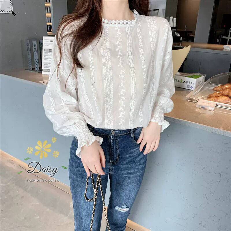 เสื้อลูกไม้ผ้าคอตตอน แขนจ้ำ