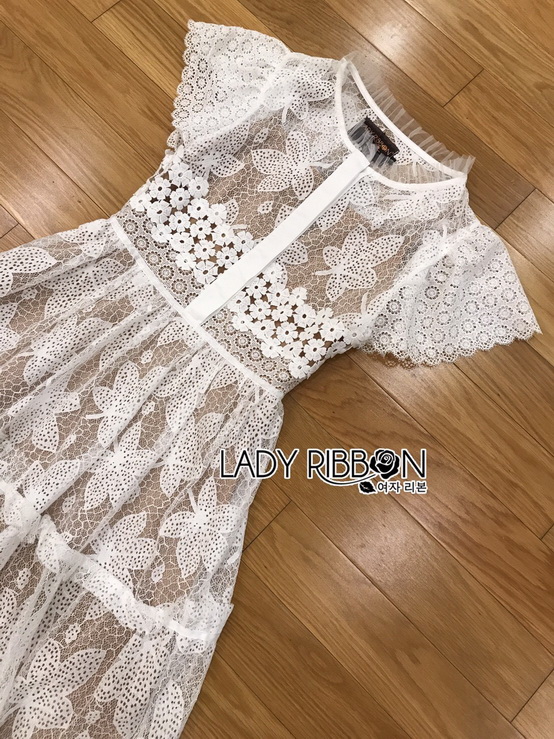 เดรสผ้าลูกไม้ทอลายใบเมเปิ้ล