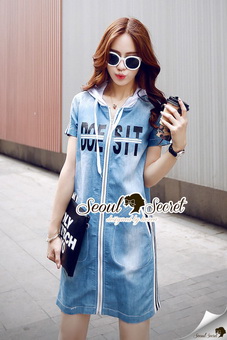 SS11010916 Seoul Secret Say's... Sporty Hoody Stripe Line Set Material : เดรสยีนส์เก๋ๆ ชิคๆ
